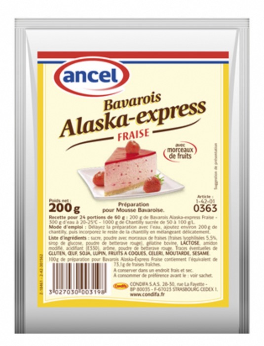 Bavarois Alaska Express Fraise 200g/Sachet