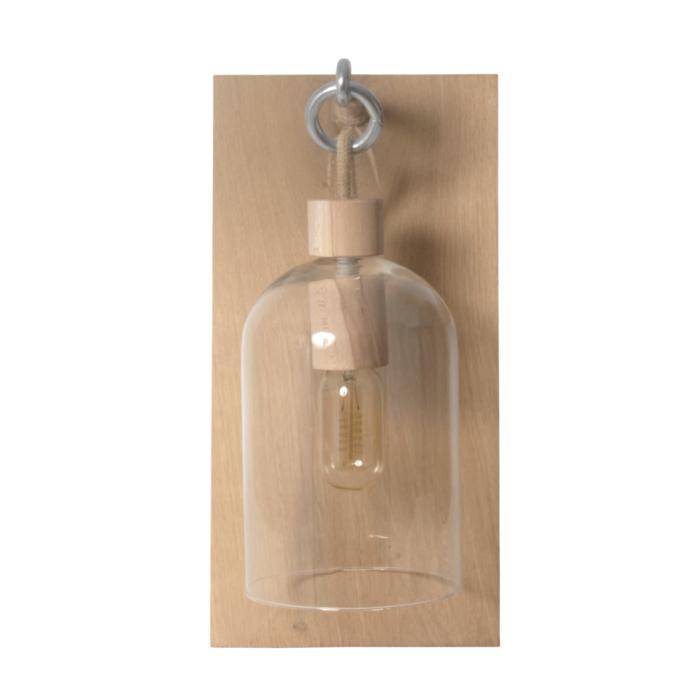 Lampe applique murale avec cloche en verre, en bois de dune - Fabriqué à la main en France