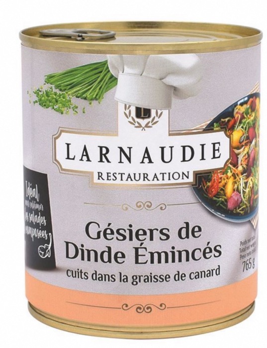 LARNAUDIE Gésiers de Dinde Emincés Cuits Dans la Graisse de Canard 765g/Boite