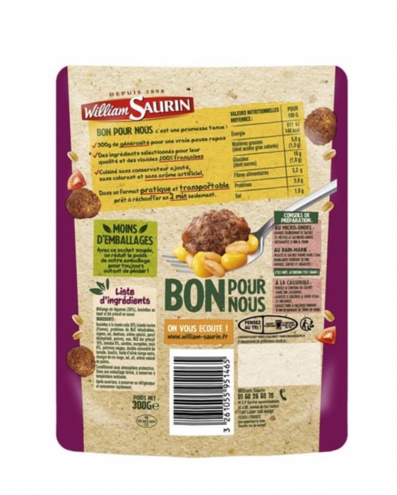 Boulettes de Boeuf et Blé en Sauce William Saurin 300g/Sachet