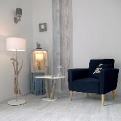 Lampe de chevet bord de mer en bois et galets - Fabriqué à la main en France 40 cm - Blanc