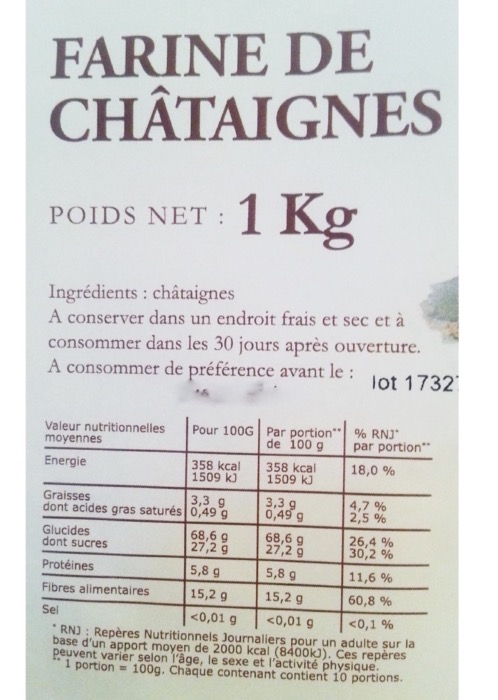 Clement Faugier Farine de Châtaignes 1kg/Sac