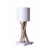 Lampe de table artisanale en bois flotté naturel - Fabriquée à la main en France - Blanc