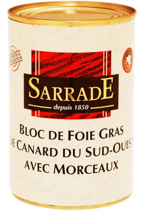 Bloc de Foie Gras Canard avec Morceaux Sarrade 400g/Boite