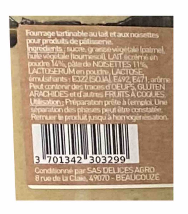 Crème Onctueuse de Noisettes Saveur Chocolat Blanc 500g/Boite