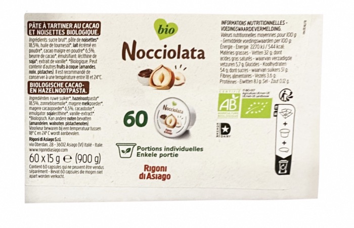 Pâte à Tartiner au Cacao et Noisettes Bio Rigoni Di Asiago  60 x 15g/Carton