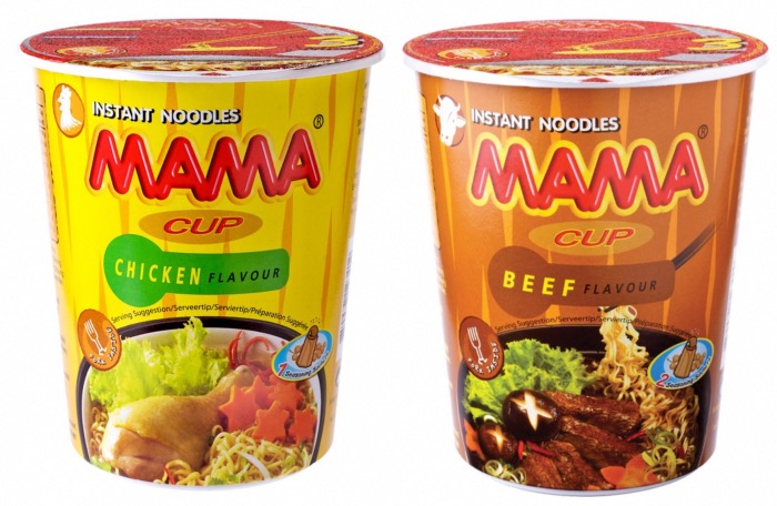 Nouilles Instantanées Mama Cup 70g/Bol - Offre de Lot 6 Bols Saveur Poulet + 6 Bols Saveur Boeuf