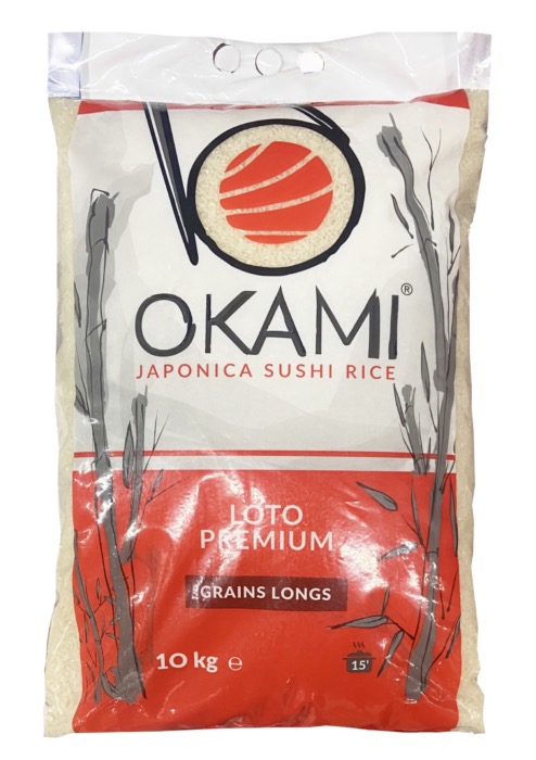 Loto Premium Riz Japonais pour Sushi Grains Longs OKAMI 10kg/Sac