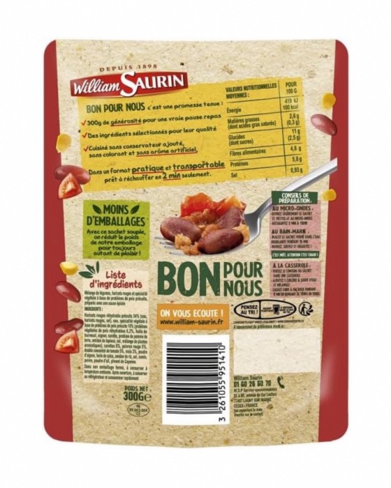 Chili Végétal William Saurin 300g/Sachet